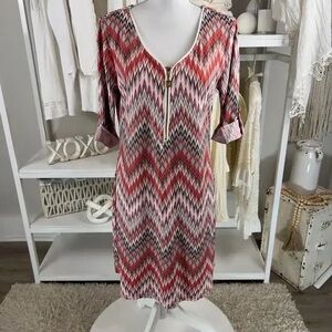 Tacera Red and Pink Chevron Dress